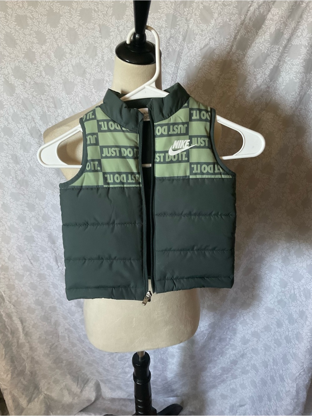 Nike Kids Dark Green Puffer Vest with Olive 'Just Do It' Panels